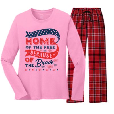 Home Of The Free Because Of The Brave Women's Long Sleeve Flannel Pajama Set 