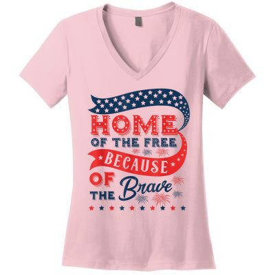 Home Of The Free Because Of The Brave Women's V-Neck T-Shirt