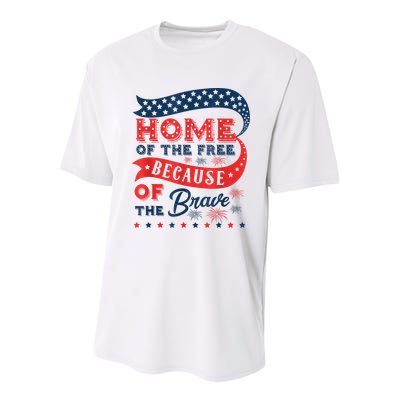 Home Of The Free Because Of The Brave Youth Performance Sprint T-Shirt