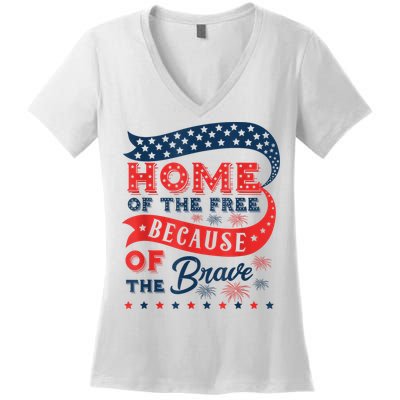 Home Of The Free Because Of The Brave Women's V-Neck T-Shirt
