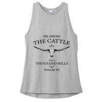 He Owns The Cattle On A Thousand Hills Bull Skull Christian Ladies PosiCharge Tri-Blend Wicking Tank