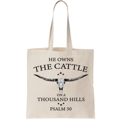 He Owns The Cattle On A Thousand Hills Bull Skull Christian Bag