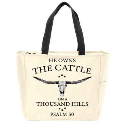 He Owns The Cattle On A Thousand Hills Bull Skull Christian Zip Tote Bag