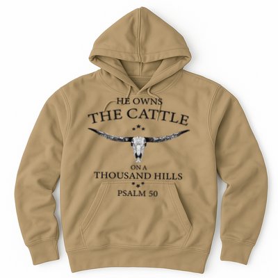 He Owns The Cattle On A Thousand Hills Bull Skull Christian Hoodie