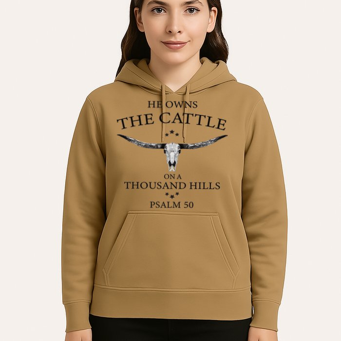 He Owns The Cattle On A Thousand Hills Bull Skull Christian Hoodie