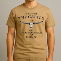 He Owns The Cattle On A Thousand Hills Bull Skull Christian T-Shirt