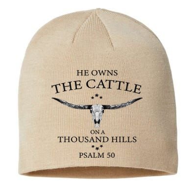 He Owns The Cattle On A Thousand Hills Bull Skull Christian Sustainable Beanie