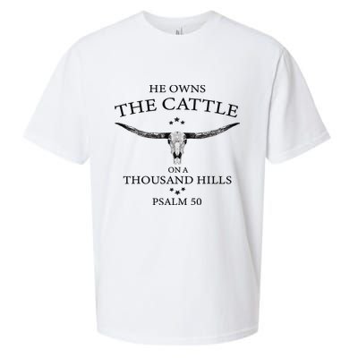 He Owns The Cattle On A Thousand Hills Bull Skull Christian Sueded Cloud Jersey T-Shirt