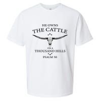 He Owns The Cattle On A Thousand Hills Bull Skull Christian Sueded Cloud Jersey T-Shirt