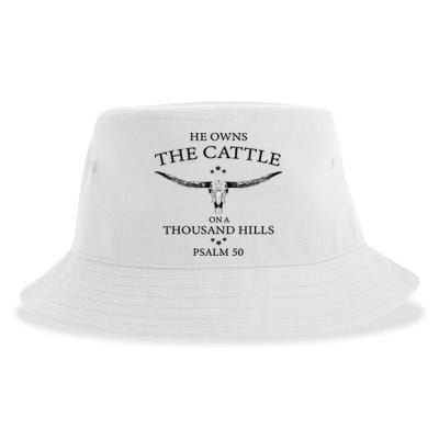 He Owns The Cattle On A Thousand Hills Bull Skull Christian Sustainable Bucket Hat