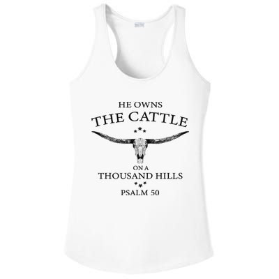 He Owns The Cattle On A Thousand Hills Bull Skull Christian Ladies PosiCharge Competitor Racerback Tank