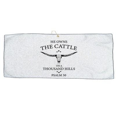 He Owns The Cattle On A Thousand Hills Bull Skull Christian Large Microfiber Waffle Golf Towel