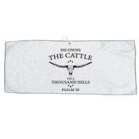 He Owns The Cattle On A Thousand Hills Bull Skull Christian Large Microfiber Waffle Golf Towel