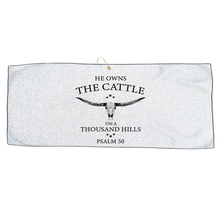 He Owns The Cattle On A Thousand Hills Bull Skull Christian Large Microfiber Waffle Golf Towel