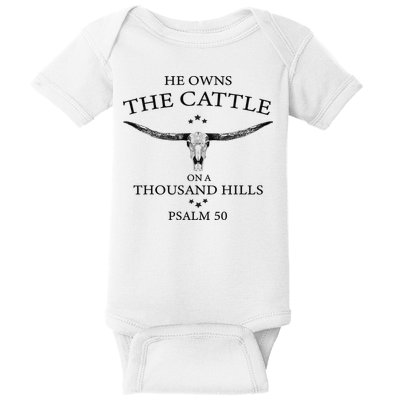 He Owns The Cattle On A Thousand Hills Bull Skull Christian Baby Bodysuit