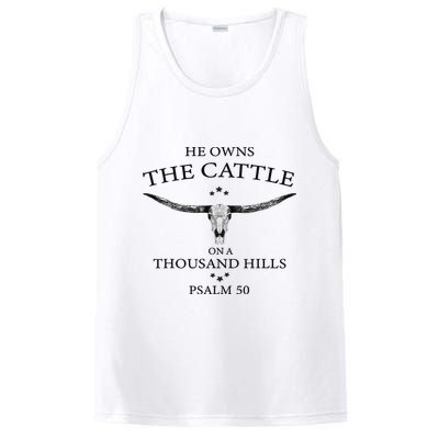 He Owns The Cattle On A Thousand Hills Bull Skull Christian PosiCharge Competitor Tank