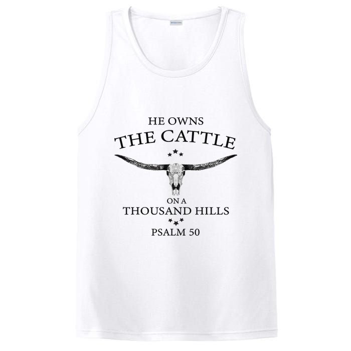 He Owns The Cattle On A Thousand Hills Bull Skull Christian PosiCharge Competitor Tank