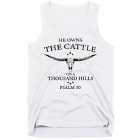 He Owns The Cattle On A Thousand Hills Bull Skull Christian Tank Top