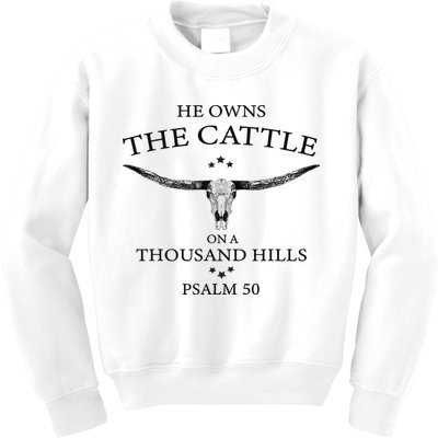 He Owns The Cattle On A Thousand Hills Bull Skull Christian Kids Sweatshirt