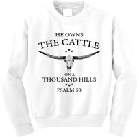 He Owns The Cattle On A Thousand Hills Bull Skull Christian Kids Sweatshirt