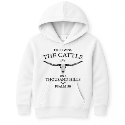 He Owns The Cattle On A Thousand Hills Bull Skull Christian Kids Hoodie