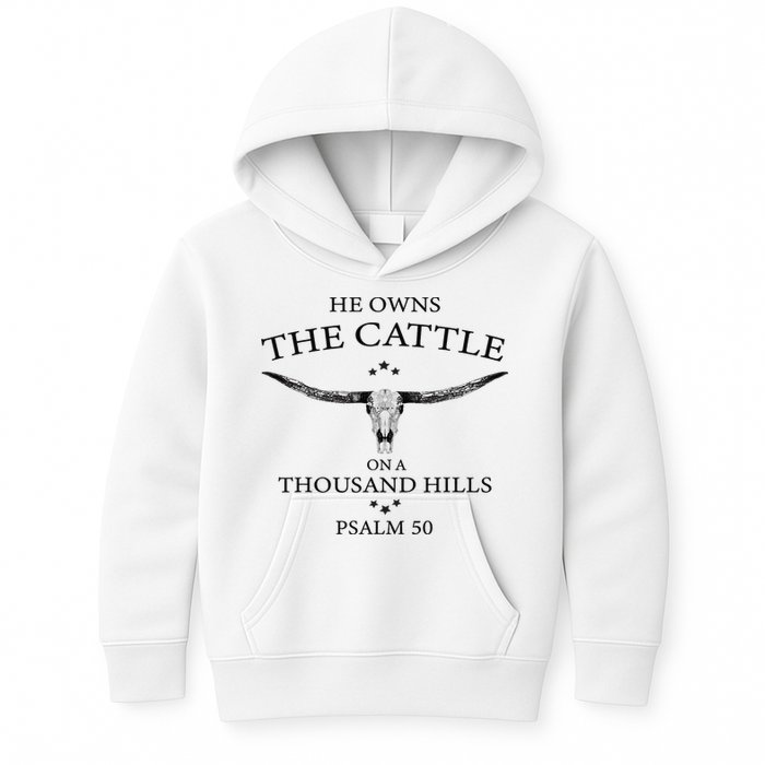 He Owns The Cattle On A Thousand Hills Bull Skull Christian Kids Hoodie