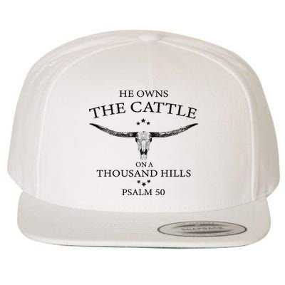 He Owns The Cattle On A Thousand Hills Bull Skull Christian Wool Snapback Cap