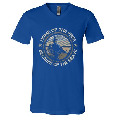 Home Of The Free Because Of The Brave Usa Military Veteran Gift V-Neck T-Shirt