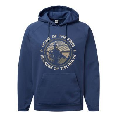 Home Of The Free Because Of The Brave Usa Military Veteran Gift Performance Fleece Hoodie