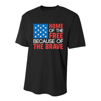 Home Of The Free Because Of The Brave Gift Youth Performance Sprint T-Shirt