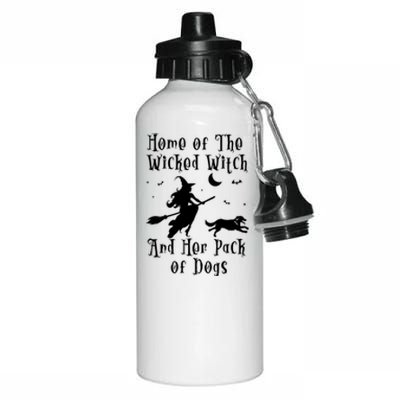 Home Of The Wicked Witch And Her Pack Of Dog Funny Halloween Gift Aluminum Water Bottle