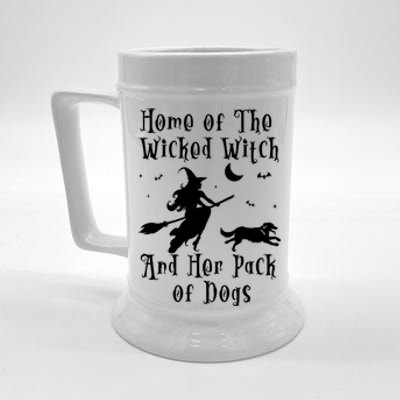 Home Of The Wicked Witch And Her Pack Of Dog Funny Halloween Gift Beer Stein