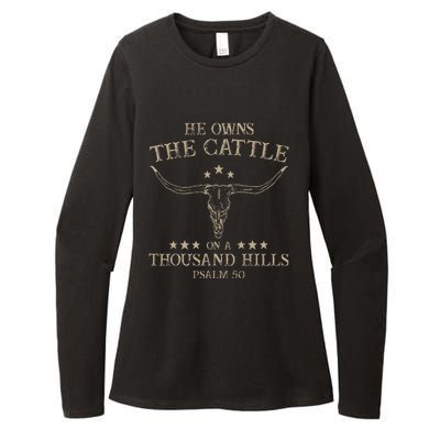 He Owns The Cattle On A Thousand Hills Psalm 50 Vintage Cow Womens CVC Long Sleeve Shirt