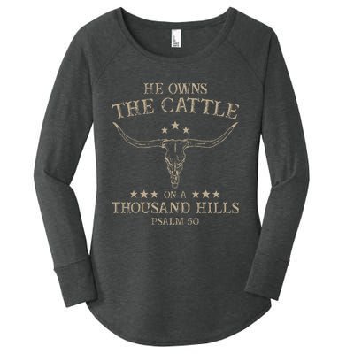 He Owns The Cattle On A Thousand Hills Psalm 50 Vintage Cow Women's Perfect Tri Tunic Long Sleeve Shirt