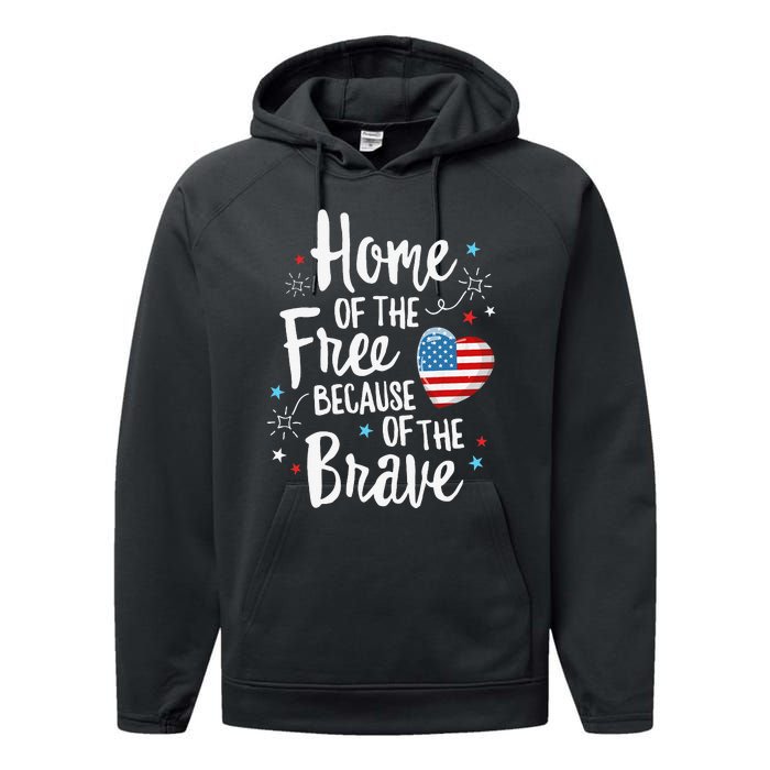 Home Of The Free Veterans 4th of July  Wife Patriotic Performance Fleece Hoodie