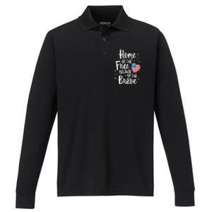 Home Of The Free Veterans 4th of July  Wife Patriotic Performance Long Sleeve Polo