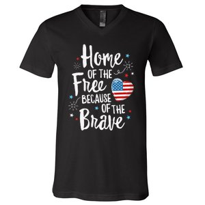 Home Of The Free Veterans 4th of July  Wife Patriotic V-Neck T-Shirt