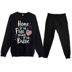 Home Of The Free Veterans 4th of July  Wife Patriotic Premium Crewneck Sweatsuit Set