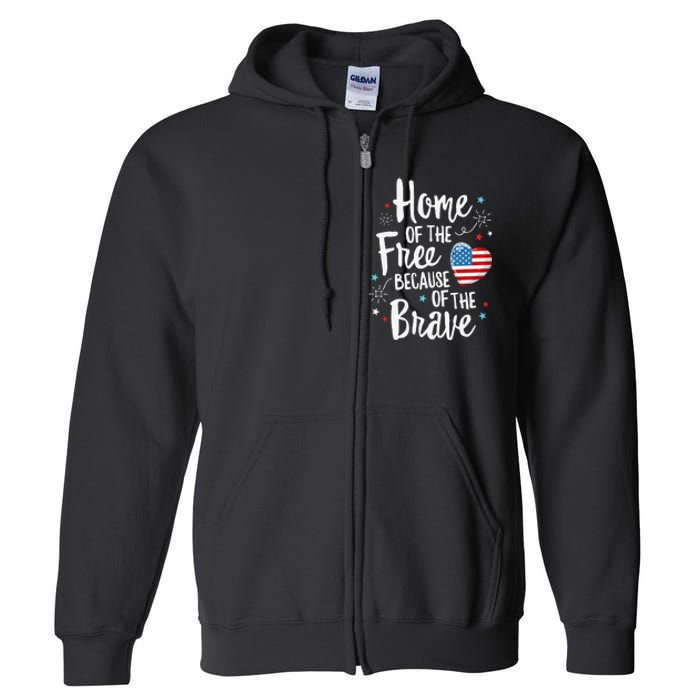 Home Of The Free Veterans 4th of July  Wife Patriotic Full Zip Hoodie