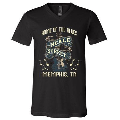 Home Of The Blues Beale Street Memphis Musician Guitarist V-Neck T-Shirt