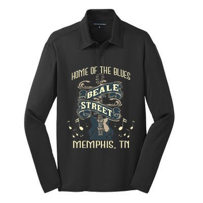 Home Of The Blues Beale Street Memphis Musician Guitarist Silk Touch Performance Long Sleeve Polo