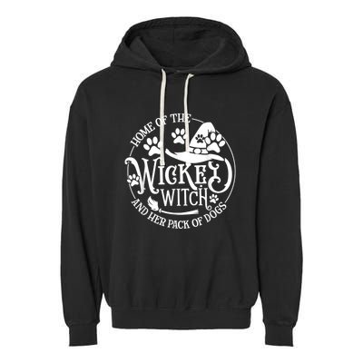 Home Of The Wicked Witch And Her Pack Of Dog Funny Halloween Garment-Dyed Fleece Hoodie