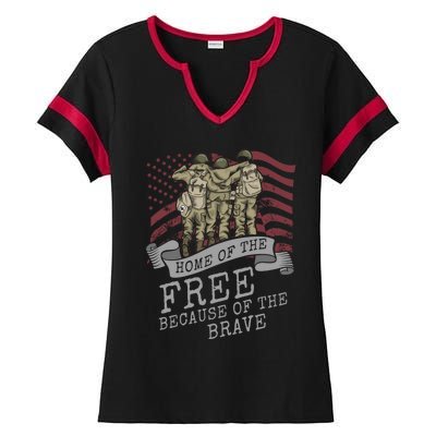 Home Of The Free Because Of The Brave Soldier Proud Veteran Gift Ladies Halftime Notch Neck Tee