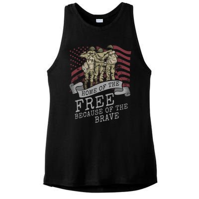 Home Of The Free Because Of The Brave Soldier Proud Veteran Gift Ladies PosiCharge Tri-Blend Wicking Tank