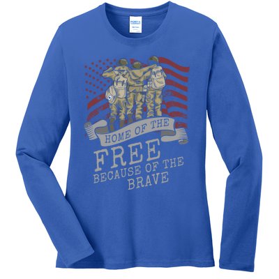 Home Of The Free Because Of The Brave Soldier Proud Veteran Gift Ladies Long Sleeve Shirt