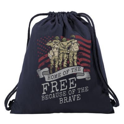 Home Of The Free Because Of The Brave Soldier Proud Veteran Gift Drawstring Bag