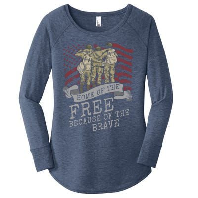 Home Of The Free Because Of The Brave Soldier Proud Veteran Gift Women's Perfect Tri Tunic Long Sleeve Shirt