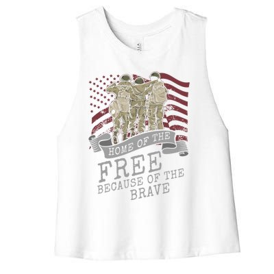 Home Of The Free Because Of The Brave Soldier Proud Veteran Gift Women's Racerback Cropped Tank