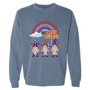 Home Of The Free Because Of The Brave Patriotic Gnome Gift Garment-Dyed Sweatshirt