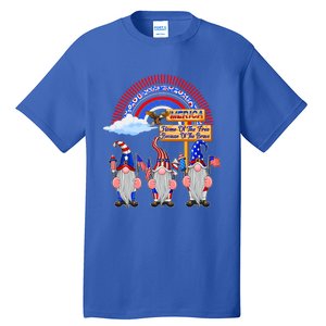 Home Of The Free Because Of The Brave Patriotic Gnome Gift Tall T-Shirt